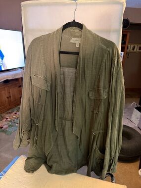 Torrid Olive Open-Front Utility Jacket with Drawstring Waist